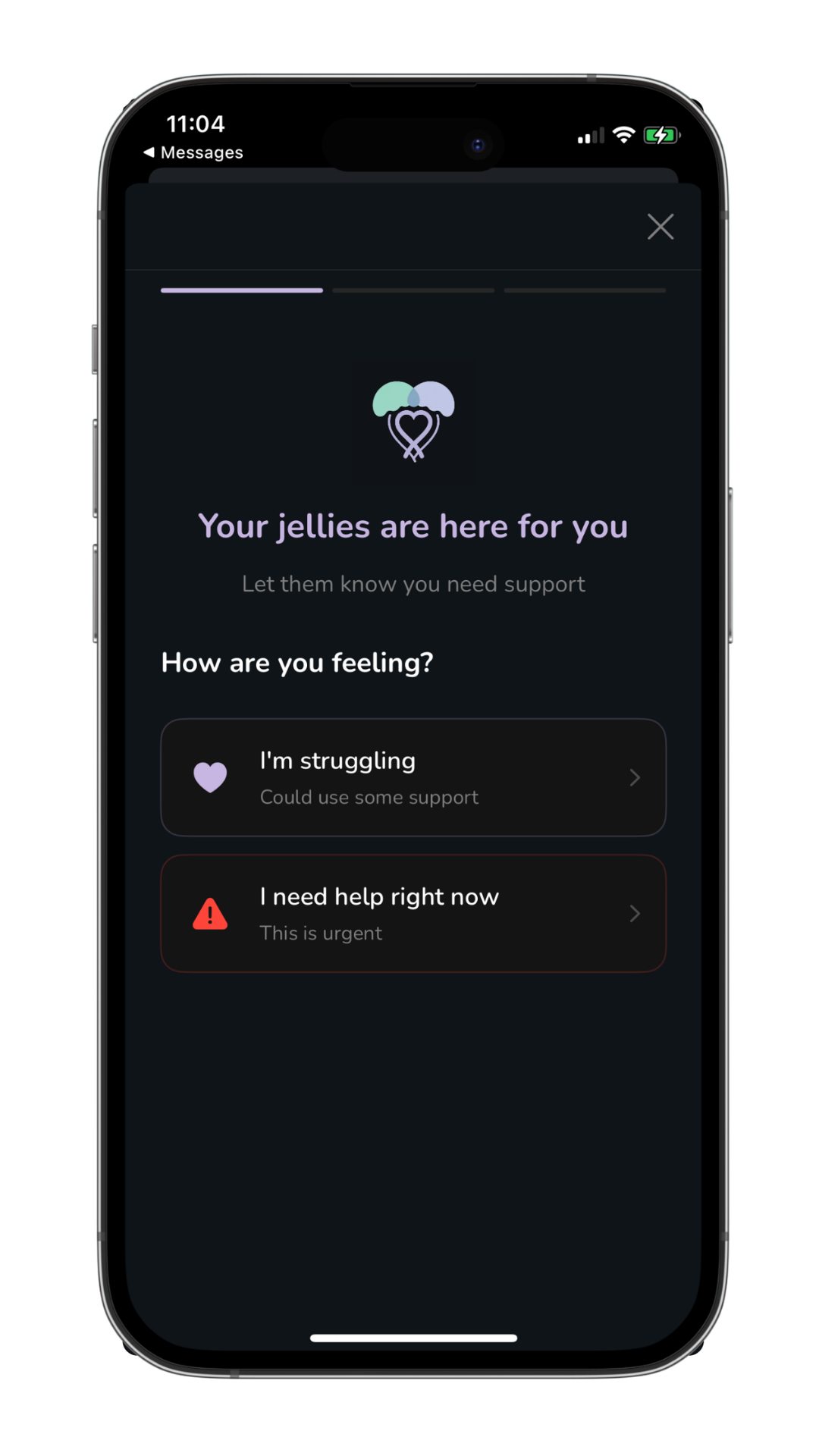 Jellies support request screen